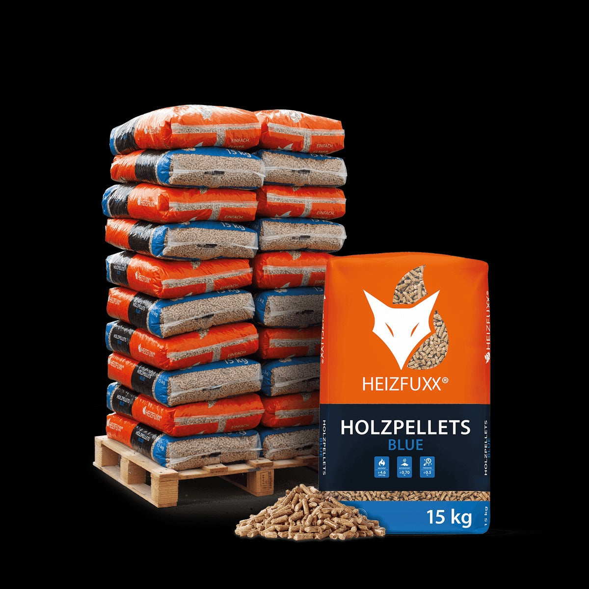 Heizfuxx Holzpellets Blue 15kg x 20 Sack 300kg - Brennholz